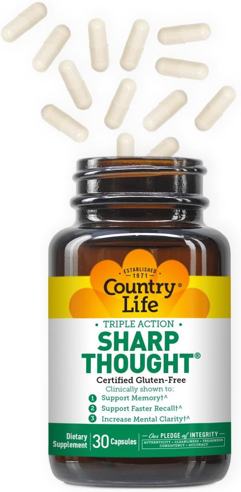 Country Life Sharp Thought Supplement, Memory & Cognitive Support, 30 Capsules, Gluten-Free