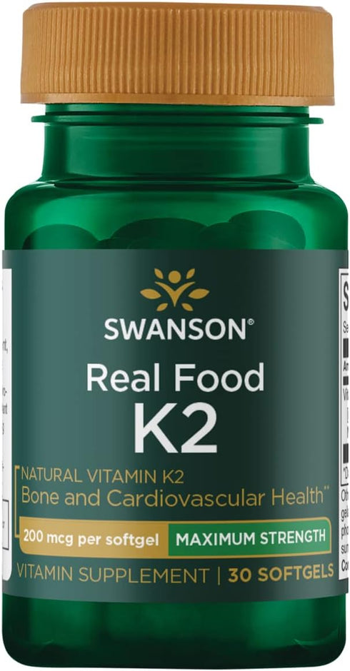 Swanson Maximum Strength Vitamin K2 (Menaquinone-7) - 30 Softgels Supporting Cardiovascular & Bone Health