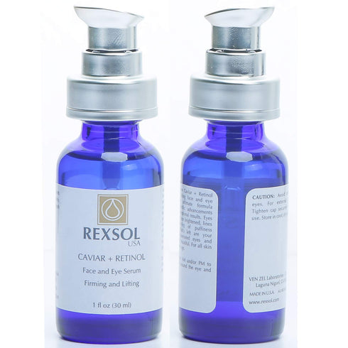 REXSOL CAVIAR + RETINOL Face and Eye Serum Firming and Lifting | Hybrid Sunflower & Caviar Oil with Vitamin C, E & A |
