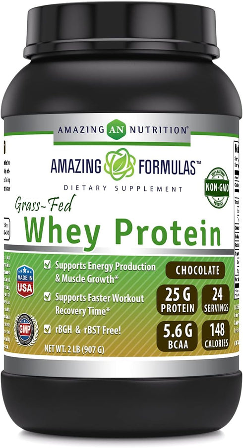 Amazing Formulas Grass Fed Whey Protein Supplement - Chocolate Flavor, 907 G, Non-GMO, Gluten-Free