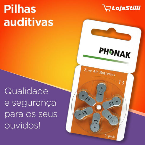 Phonak Mercury Free Size 13 Zinc Air Hearing Aid Batteries - 60 Batteries
