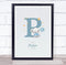 The Card Zoo New Baby Birth Details Christening Nursery Blue Elephant Initial P Gift Print