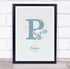 The Card Zoo New Baby Birth Details Christening Nursery Blue Elephant Initial P Gift Print