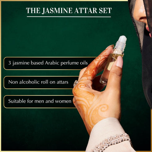 Set 100% 6ml Dukhni Jasmine Attar Oil Authentic Arabic Fragrance Oils | Pure, Alcohol-Free Arabic Perfume Oil Blends