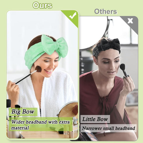 Shintop Makeup Headband, Soft Face Wash Headband with Cute Bow Elastic Spa Headband for Skincare Facial Mask Showers(Light Green)