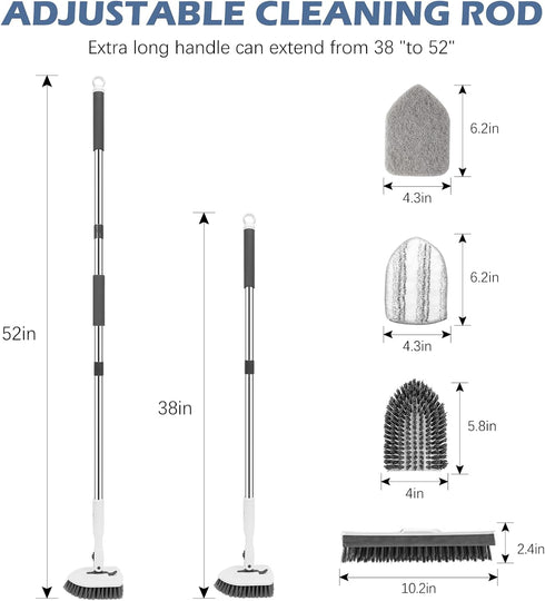 SetSail 4-in-1 52-inch 3 Tile Tub Floor Scrubber with Long Adjustable Handle Shower Cleaner Brush with V-Shaped Grout