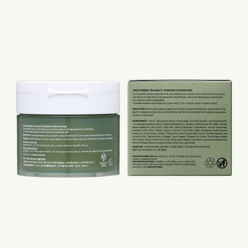 TRICO Green Tea Multi-Tasking Cooling Pad, 3-in-1 Korean Toner Pads for All Skin Types - 90 Pads