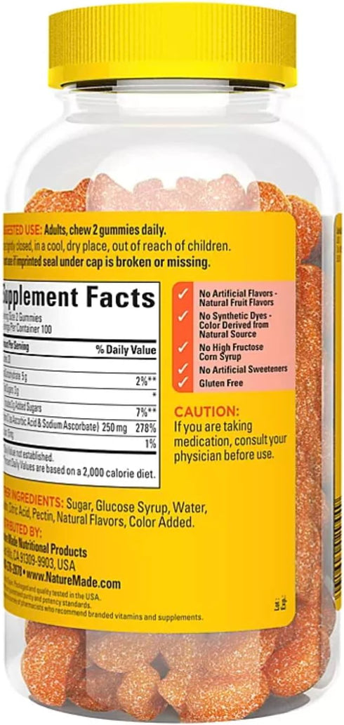 Nature Made Adult Gummies, 200 CT Vitamin C Dietary Supplement, Orange Flavor