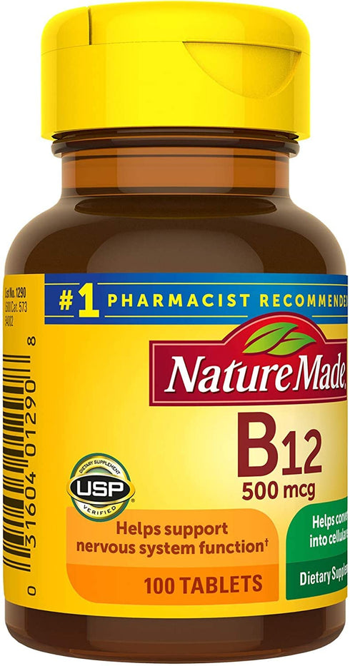 Nature Made Vitamin B-12 500 mcg Tablets, 100 ea, Pack of 2