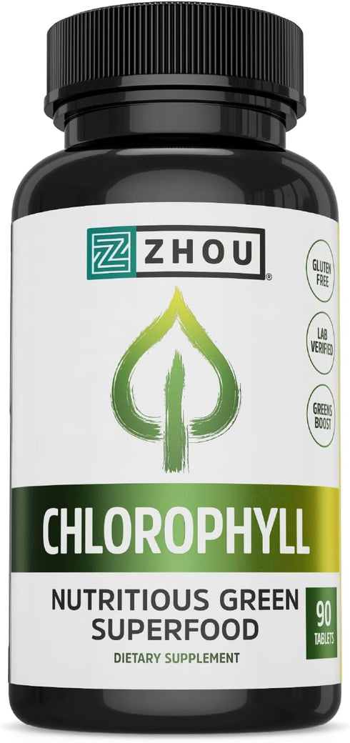 Zhou Nutrition Chlorophyll Tablets | 90 Tablets - Nutritious Green Superfood, Gluten-Free