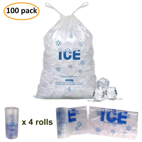 100 PACK 10 lb. Plastic Drawstring Ice Bags, 12 x 21 Inch Heavy-Duty Plastic Bags
