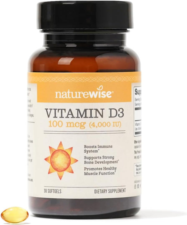 NatureWise Vitamin D3 4000iu (100 mcg) - 30 Mini Softgels for Healthy Muscle Function & Immune Support