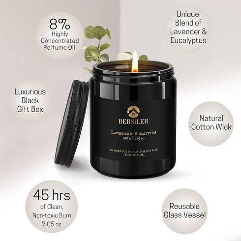 Lavender Eucalyptus Scented Candles for Home - Masculine Black Candles Gift for Men - Stress Relief Gift for Men, Women