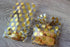 JHere 100 Pack 100Pcs 5.1'' 8.2'' 1.5'' Gold Polka Dot Candy Bags with Gold Metallic Twist Ties, Clear Plastic Treat