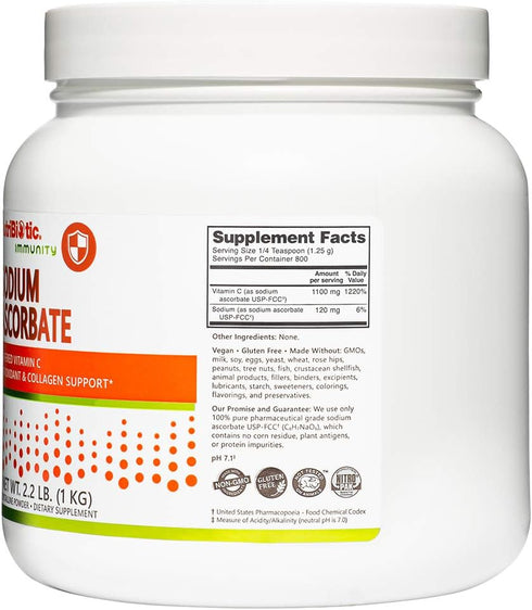 NutriBiotic Sodium Ascorbate Buffered Vitamin C Powder, 2.2 Lb - Vegan, Non-Acidic, Essential Immune Support