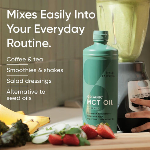 Sports Research Organic MCT Oil - Vegan & Keto C8, Non-GMO, Gluten Free, Flavorless Oil, 16 oz