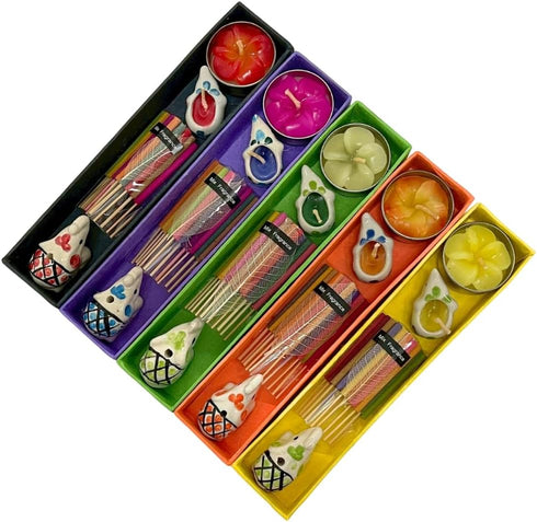 Set 5 Set of Aromatherapy Gift with Incense Holder, Incense Sticks & Floral Candles Relaxation & Meditation Kit