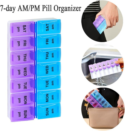 Wopanxye Weekly Pill Organizer Case, Travel Daily Medicine Box Tablet Dispenser, Twice a Day, Vitamin Container Meds