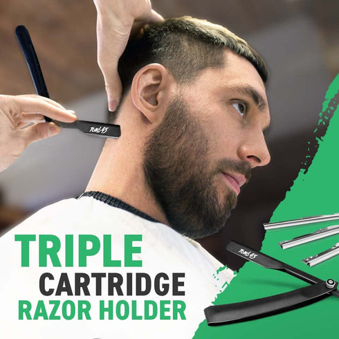 Tomb 45 Triple Cartridge Razor Holder | Disposable Razor Safety Handle For Barbers | 100% Metal Grip & 3 Adjustable Blade Exposure Options For Shaving | Men's Straight Edge Razors Manual Shaver (Red)