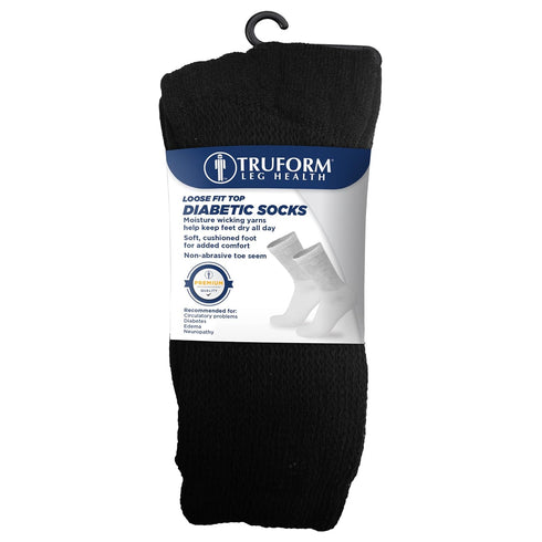 Truform Comfort Crew Diabetic Socks for Men and Women - Mid Calf, Black, Small