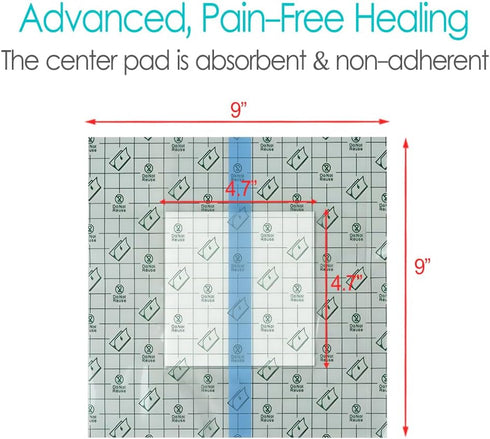 Hola Health 25 9"x9" Pcs Waterproof Shower Cover with Non-Stick Center Pad for Large Port Surgery Incisions Protector