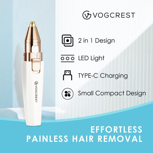 Rechargeable 2 in 1 Eyebrow and Facial Hair Remover for Women with Built-in LED Light for Painless Hair Removal