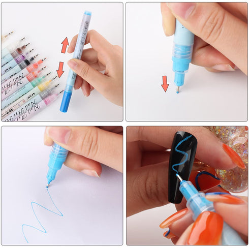 Nail Art Graffiti Pen Set, 12Pcs Waterproof Painting Marker Pen for Professional Manicure