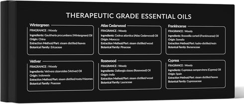 HIQILI 100% Pure Woodsy Essential Oil Set, 6x10ml, Cedarwood, Wintergreen, Frankincense, Vetiver, Rosewood, Cypress -
