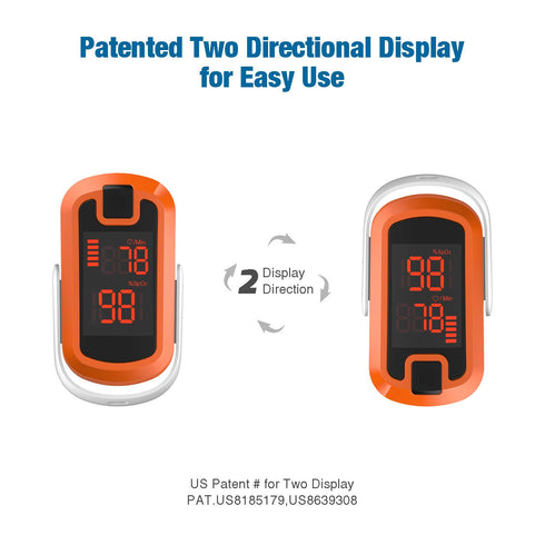 MIBEST Orange LED Finger Pulse Oximeter, Blood Oxygen Saturation Monitor, Portable Oxygen Sensor with Batteries and