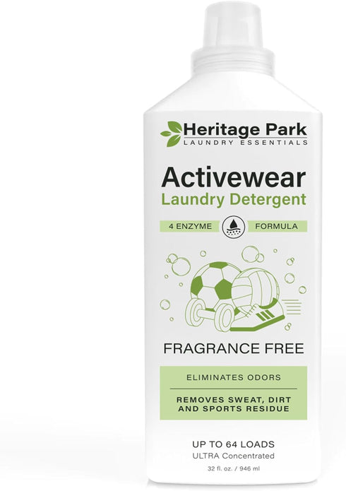 Heritage Park Activewear Laundry Detergent, Fragrance Free (32 Oz) - Odor Removing Sports Wash