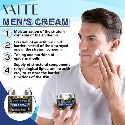 VAITE Mens Face Skin Moisturizer - Anti-Aging Cream with Collagen, Retinol, Hibiscus & Honey, Made in USA