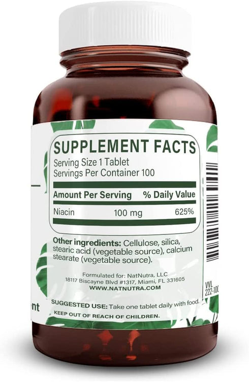 Natural Nutra Niacin (Vitamin B3) Supplement for Energy & Digestion, 100 mg, 100 Tablets (Pack of 3)
