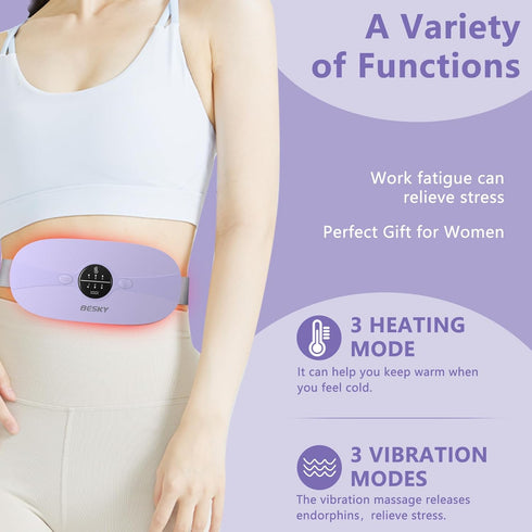 Besky Portable Cordless Menstrual Heating Pad for Cramps, 3 Heat Levels, Rechargeable Small Heating Pad for Pain Relief