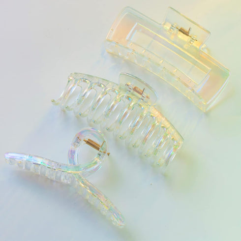 Iridescent Hair Claw Clips for Women and Girls - Colorful Strong Jaw Clips (3 Pcs)