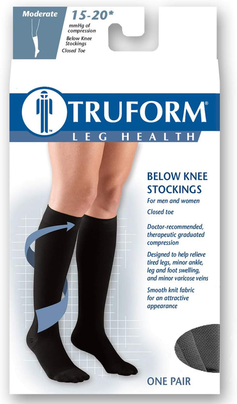 Truform HMNA 9808 Compression Stockings, Regular 15-20 mmHg Below Knee BK, Closed Toe, Black, Medium (Size B)