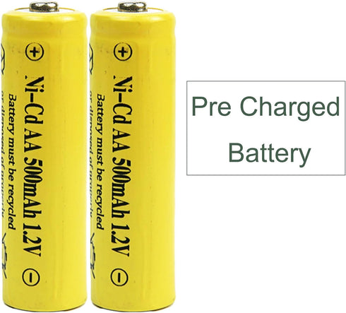 12 Packs 1.2V AA 500mAh Nickel Cadmium Rechargeable Batteries for Solar Lights, Lawn Landscape Lighting (AA Size)