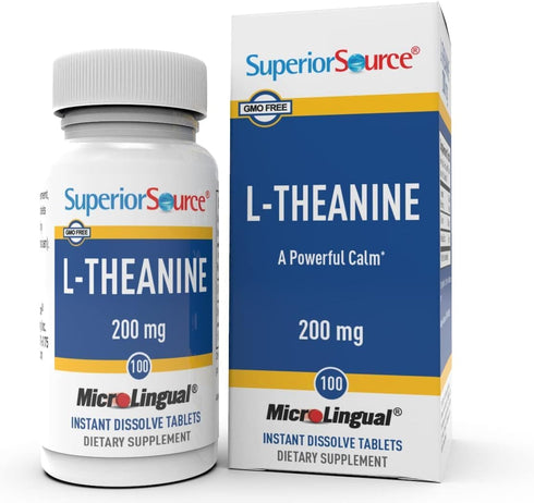 Superior Source L-Theanine 200 mg Supplement for Brain Health Support, Better Sleep & Daily Energy - 100 Tablets