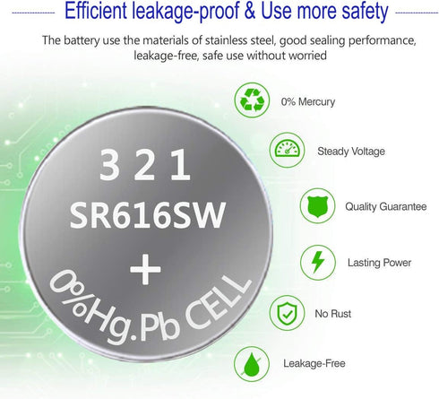 321 SR616SW Watch Battery 1.5V Button Cell (10-Pack)