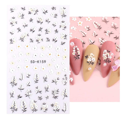 5 Sheets 3D Embossed Flower Nail Art Stickers Decals 5D Self-Adhesive Colorful Daisy Blossom Nail Supplies