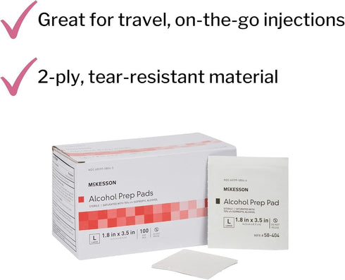 McKesson Alcohol Prep Pads, 70% Isopropyl, Pack of 100, Sterile Medical-Grade Wipes