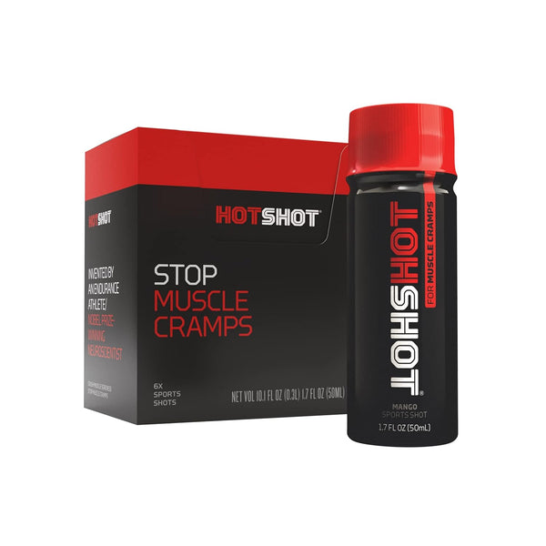 HOTSHOT Sports Shot Muscle Cramp Relief, All Natural Liquid Drink, Spicy Mango, Pack of 6