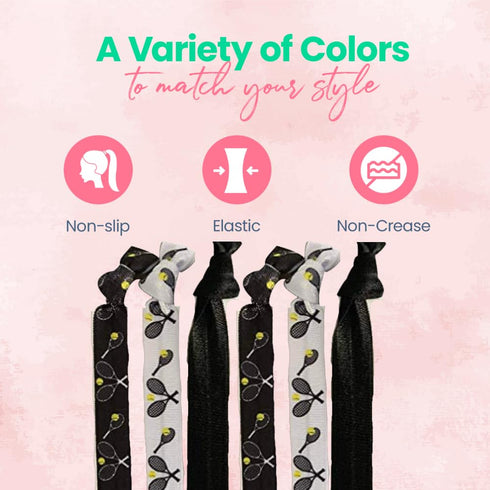 Sportybella Tennis Hair Accessories for Girls (Black/White) - No Crease Hair Ties, Stylish Design for Young Tennis