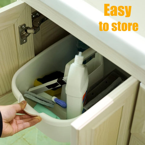 Cleaning Supply Caddy - Divided Tote Basket Bin with Handle for Bathroom, Kitchen, Garden, 2 Pack, White
