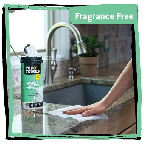 Tub O' Towels Granite & Marble Cleaning Wipes, 40-Count Pack, Safe for Stone Surfaces, Streak-Free Shine, Eco-Friendly