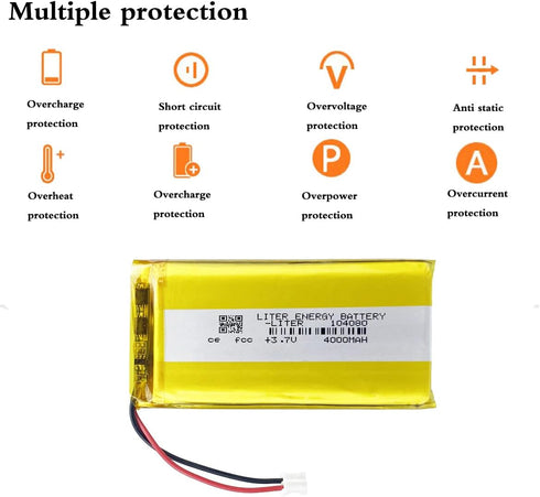 Liter energy battery 3.7V 104080 4000mAh Pack 2.0mm Lithium Polymer ion Battery Rechargeable Polymer Battery with JST