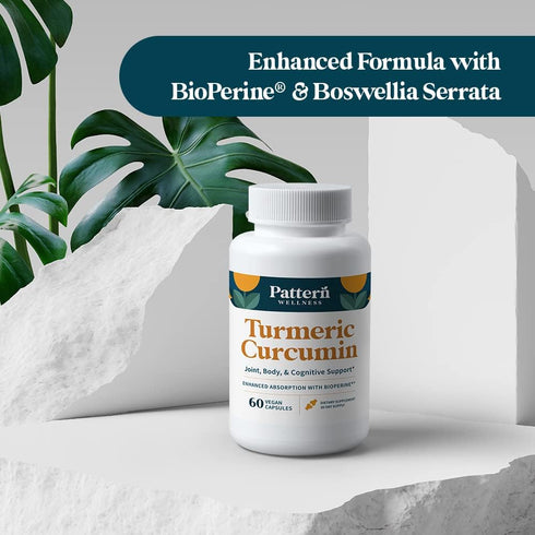 Pattern Wellness Turmeric Curcumin - 1300mg with Bioperine Black Pepper Extract for Joint & Cognitive Support