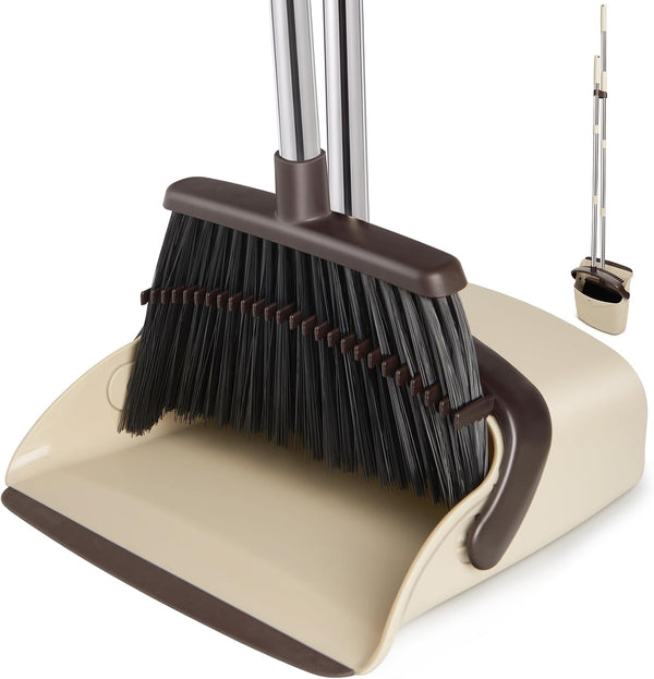 Broom and Dustpan Set, Heavy Dust Broom and Dustpan Combo for Home, Long Handle Dust Pan and Broom Set for Kitchen,