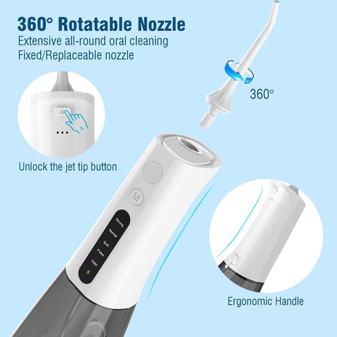 Cordless Water Dental Flosser for Teeth - QFBUDR, Portable Rechargeable IPX7 Waterproof Oral Irrigator, 5 Modes