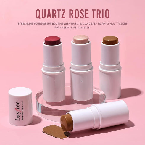 KIMUSE Multi Stick Trio Face Makeup - Cream Blush Stick for Cheeks & Lips, Contour and Highlighter Sticks