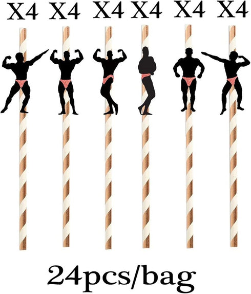 Bachelorette Naughty Straws - 24pcs Stripper Pole Dancer Paper Straws for Hens Girls Night Decoration
